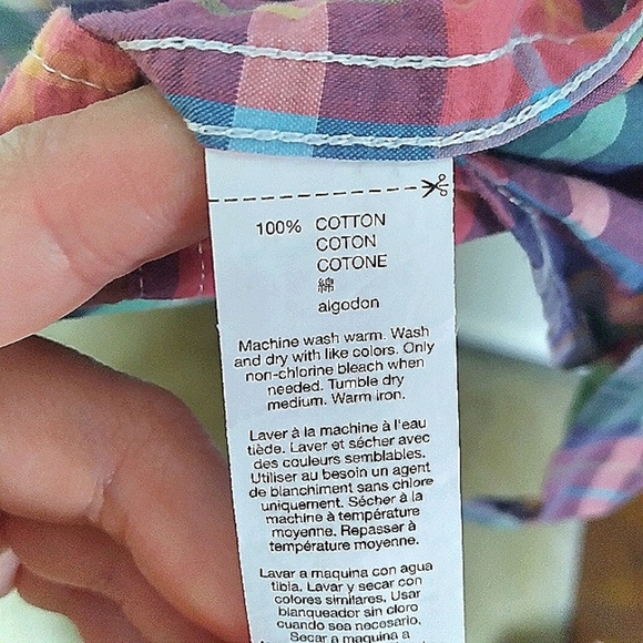 Gap Factory Pink Green and Blue Plaid Classic Fit Button Up Shirt Size Large - Picture 9 of 10